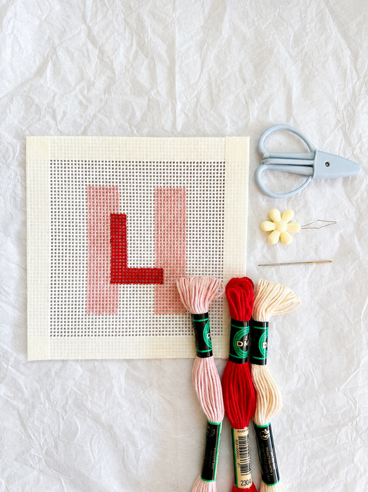 Initial Beginner Needlepoint Kit – Custom, Hand-Painted 13 Mesh Canvas, Everything You Need