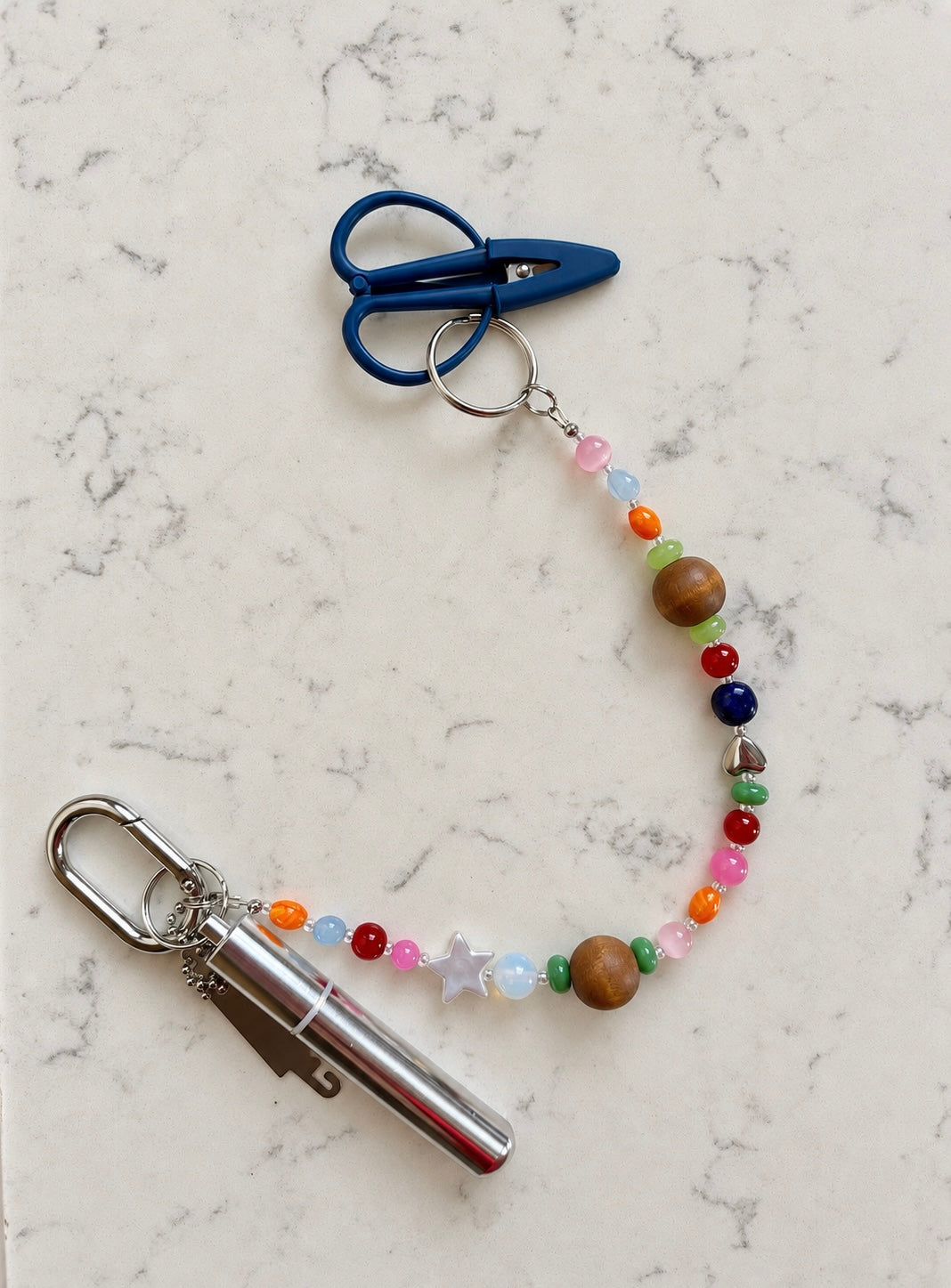 Beaded Needlepoint Bag Charm with Scissors, Needle Holder & Threader | Handmade Stitching Chatelaine