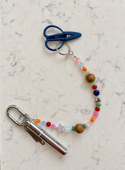Beaded Needlepoint Bag Charm with Scissors, Needle Holder & Threader | Handmade Stitching Chatelaine