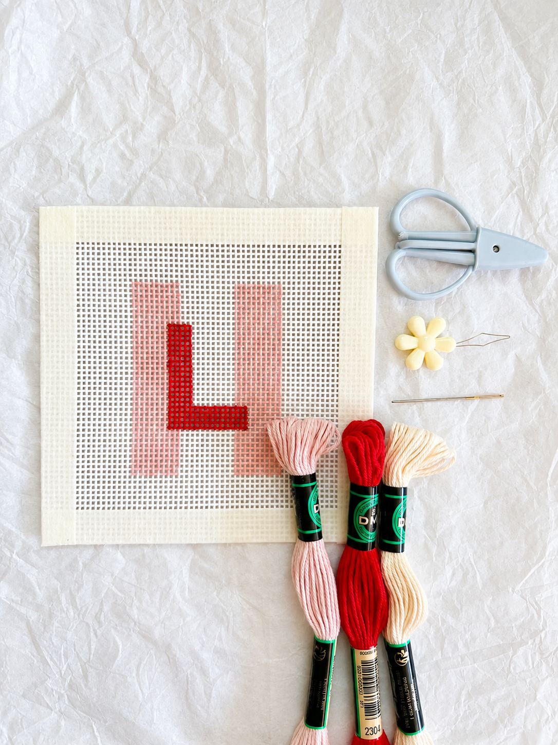 Initial Beginner Needlepoint Kit – Custom, Hand-Painted 13 Mesh Canvas, Everything You Need