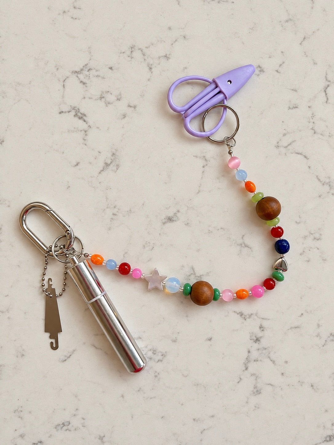 Beaded Needlepoint Bag Charm with Scissors, Needle Holder & Threader | Handmade Stitching Chatelaine