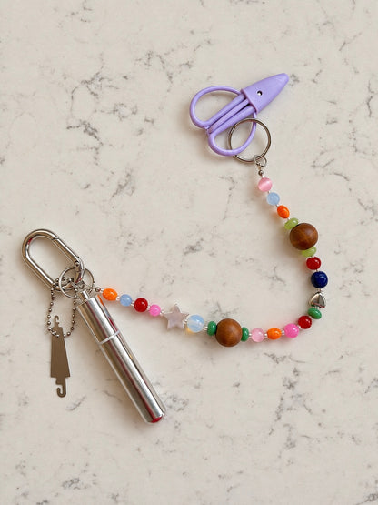 Beaded Needlepoint Bag Charm with Scissors, Needle Holder & Threader | Handmade Stitching Chatelaine