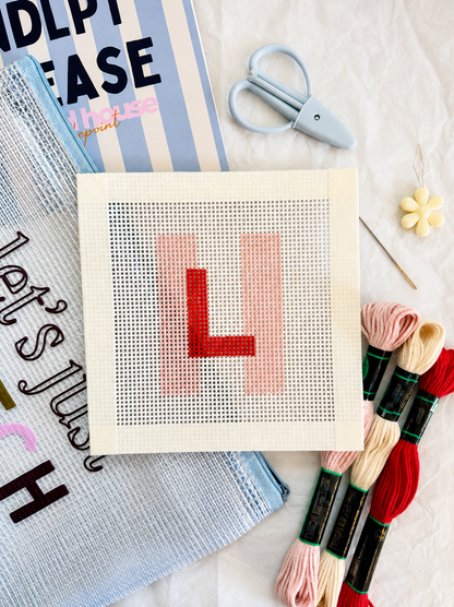 Initial Beginner Needlepoint Kit – Custom, Hand-Painted 13 Mesh Canvas, Everything You Need