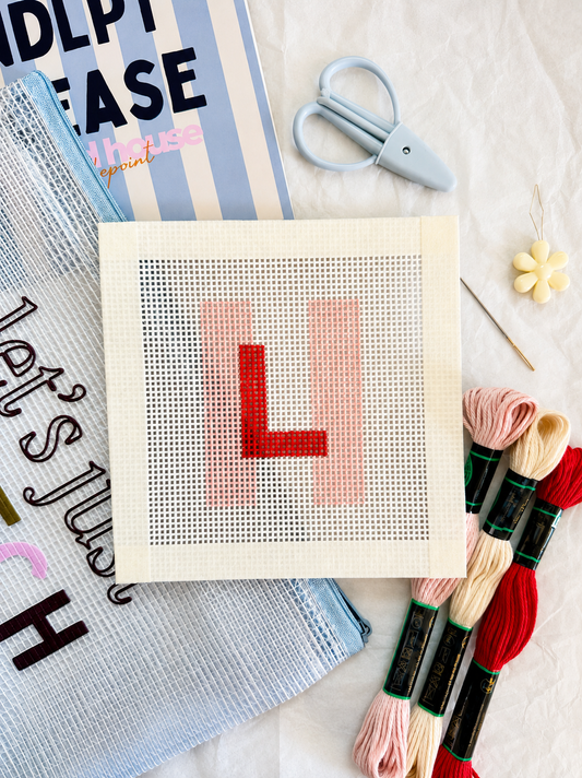 Initial Beginner Needlepoint Kit – Custom, Hand-Painted 13 Mesh Canvas, Everything You Need