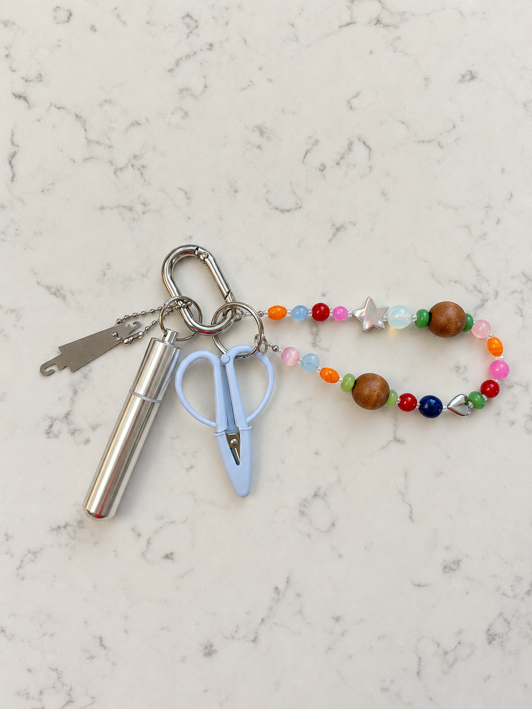 Beaded Needlepoint Bag Charm with Scissors, Needle Holder & Threader | Handmade Stitching Chatelaine