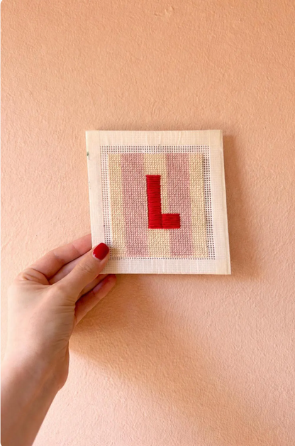 Initial Beginner Needlepoint Kit – Custom, Hand-Painted 13 Mesh Canvas, Everything You Need