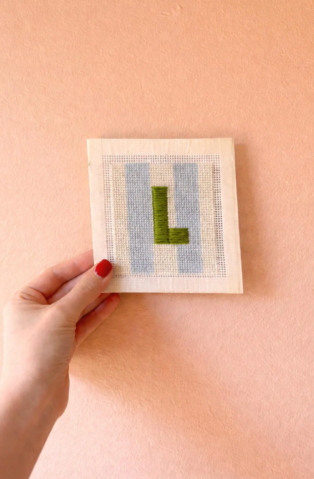 Initial Beginner Needlepoint Kit – Custom, Hand-Painted 13 Mesh Canvas, Everything You Need