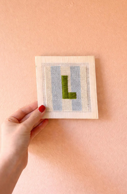 Initial Beginner Needlepoint Kit – Custom, Hand-Painted 13 Mesh Canvas, Everything You Need