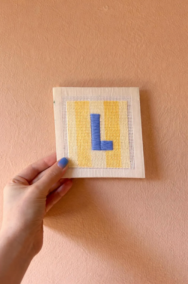 Initial Beginner Needlepoint Kit – Custom, Hand-Painted 13 Mesh Canvas, Everything You Need