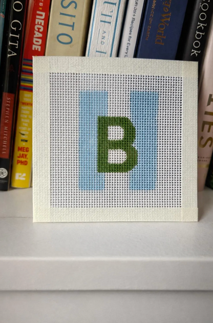 Initial Beginner Needlepoint Kit – Custom, Hand-Painted 13 Mesh Canvas, Everything You Need