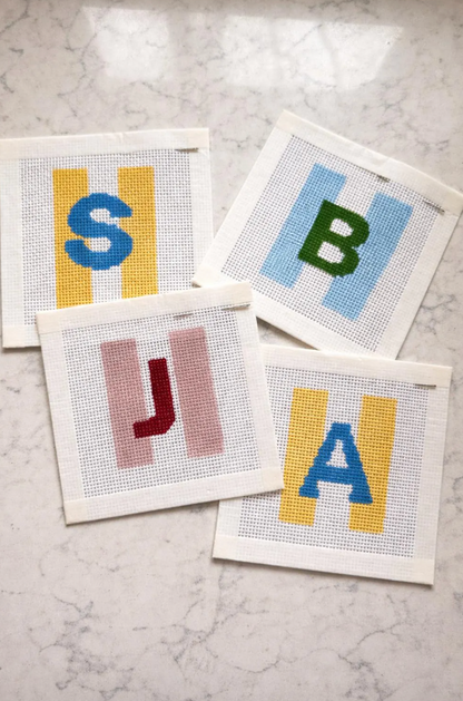 Initial Beginner Needlepoint Kit – Custom, Hand-Painted 13 Mesh Canvas, Everything You Need